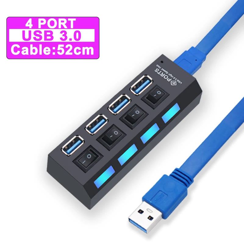YUANRURU USB Hub Splitter — High-Speed Multi-Port Expander for PC
