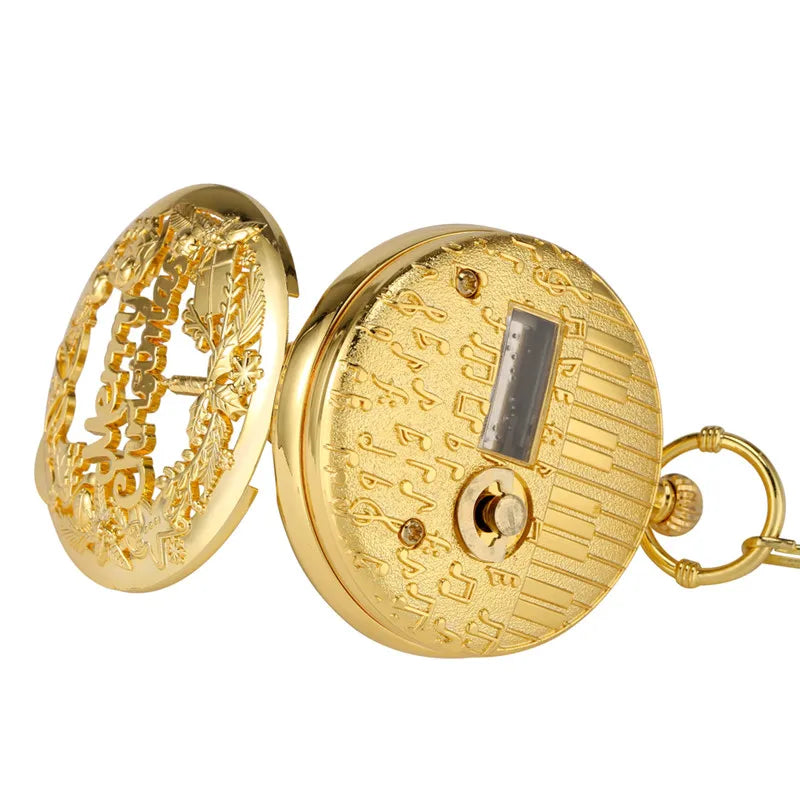 Antique Musical Pocket Watch — Vintage Style Quartz Fob Clock with Chain