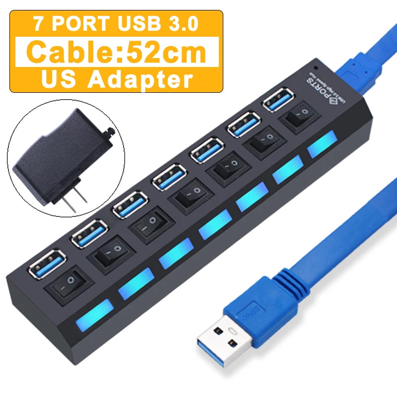 YUANRURU USB Hub Splitter — High-Speed Multi-Port Expander for PC