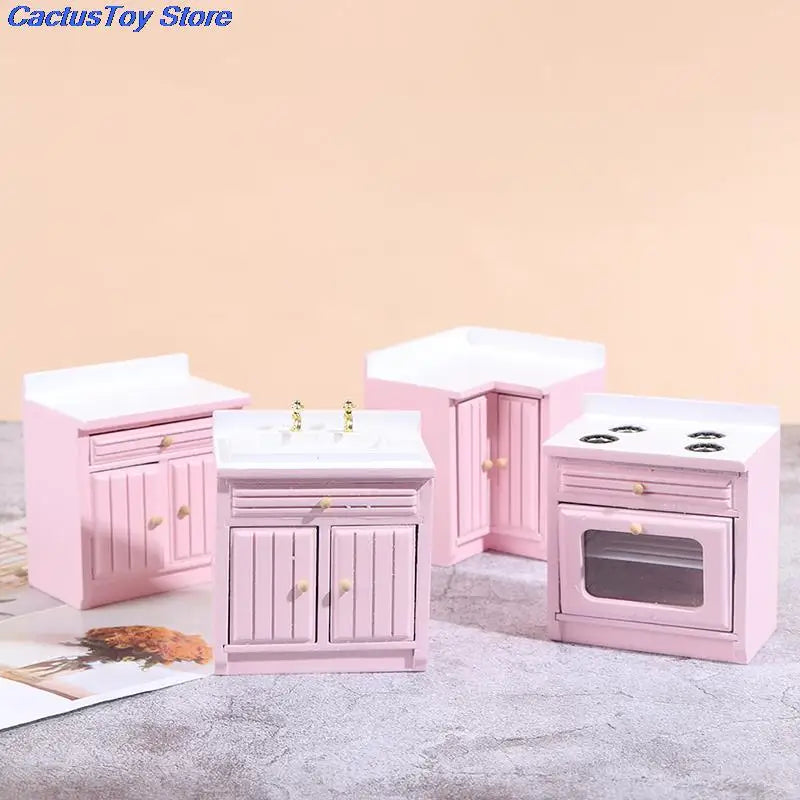 MYPANDA 1:12 Scale Wooden Dollhouse Kitchen Set — Miniature Sink and Cabinet Furniture