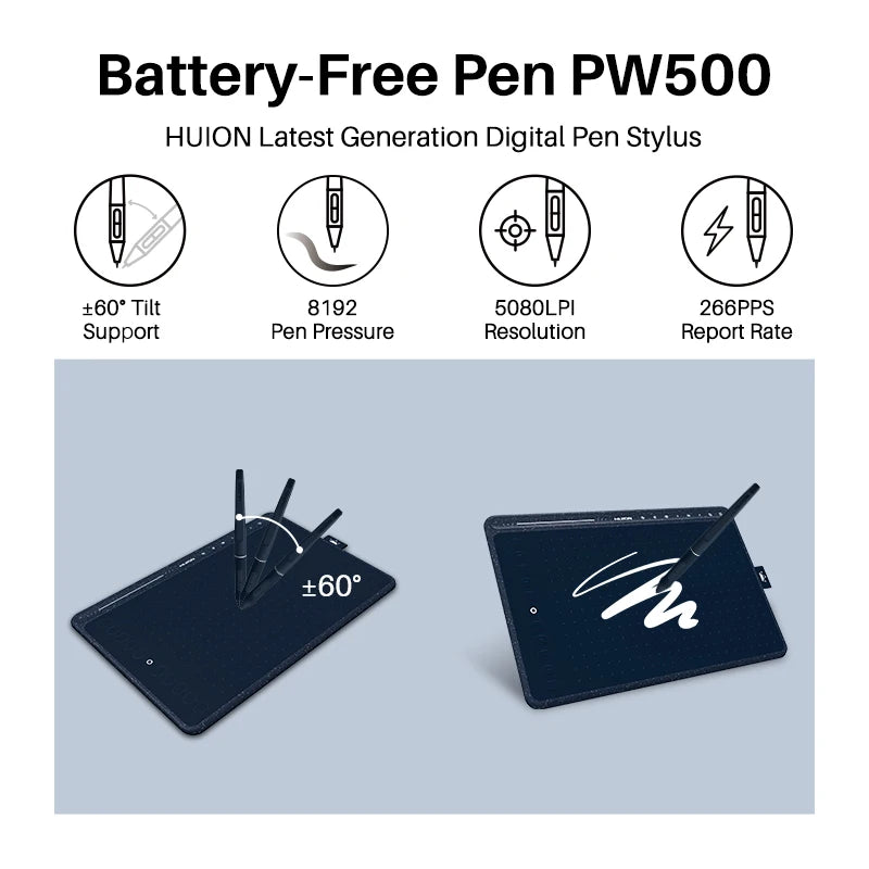 HUION HS611 Graphic Digital Drawing Tablet — Slim Pen Tablet with Multimedia Keys
