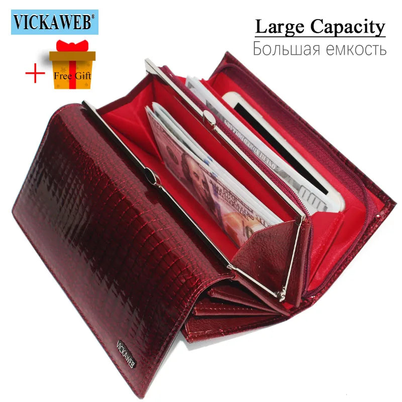 VICKAWEB Genuine Leather Alligator Pattern Wallet — Long Multifunctional Clutch