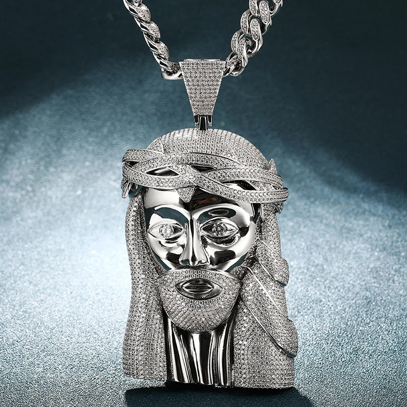 ICEOUTBOX Jesus Head Pendant Necklace — Bling Hip Hop Jewelry with Zircon