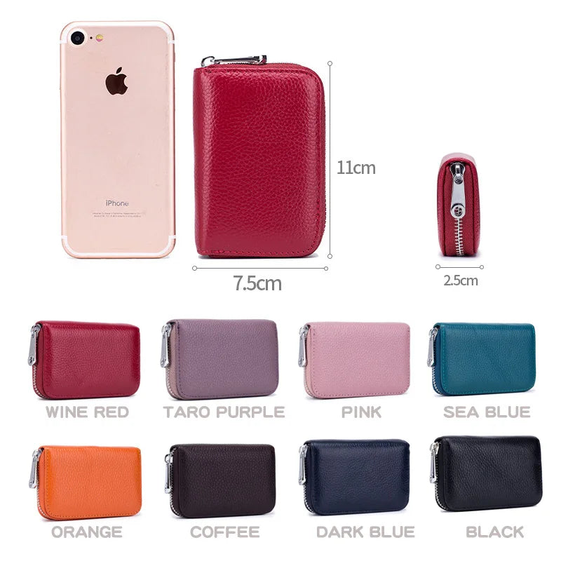 famicare Genuine Leather Mini Wallet — RFID Protected Card Holder & Coin Purse