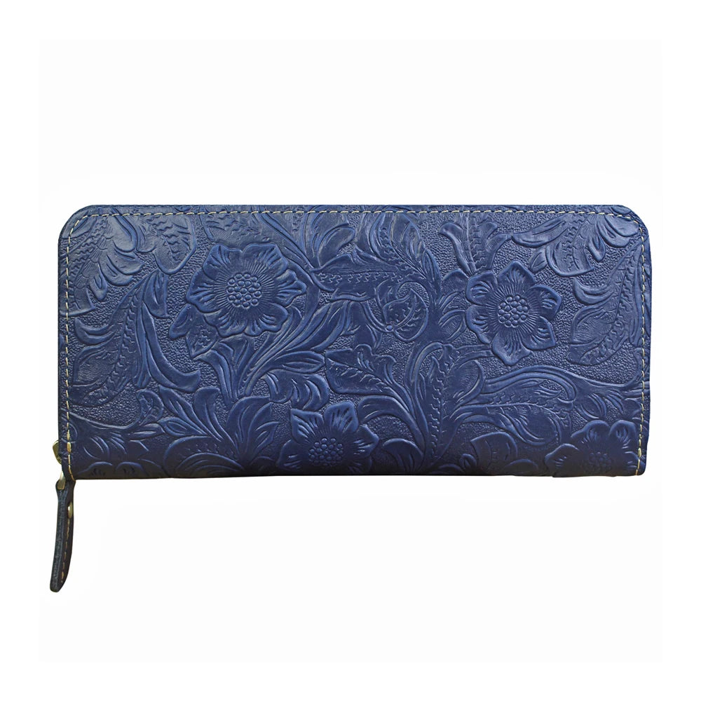 FANGUO Embossed Genuine Leather Long Wallet — Large Capacity Organizer