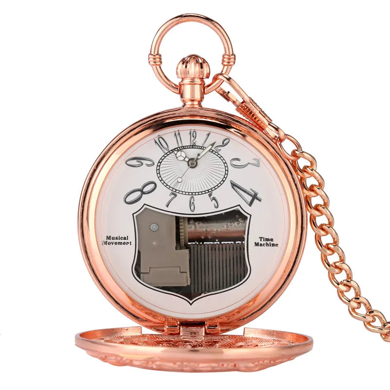 Antique Musical Pocket Watch — Vintage Style Quartz Fob Clock with Chain