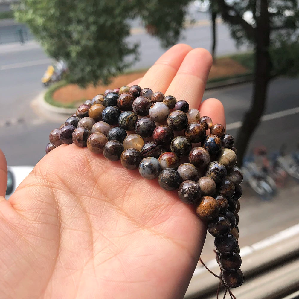 Natural Pietersite Jasper Beads — Brown Stone Rondelle for Jewelry Making