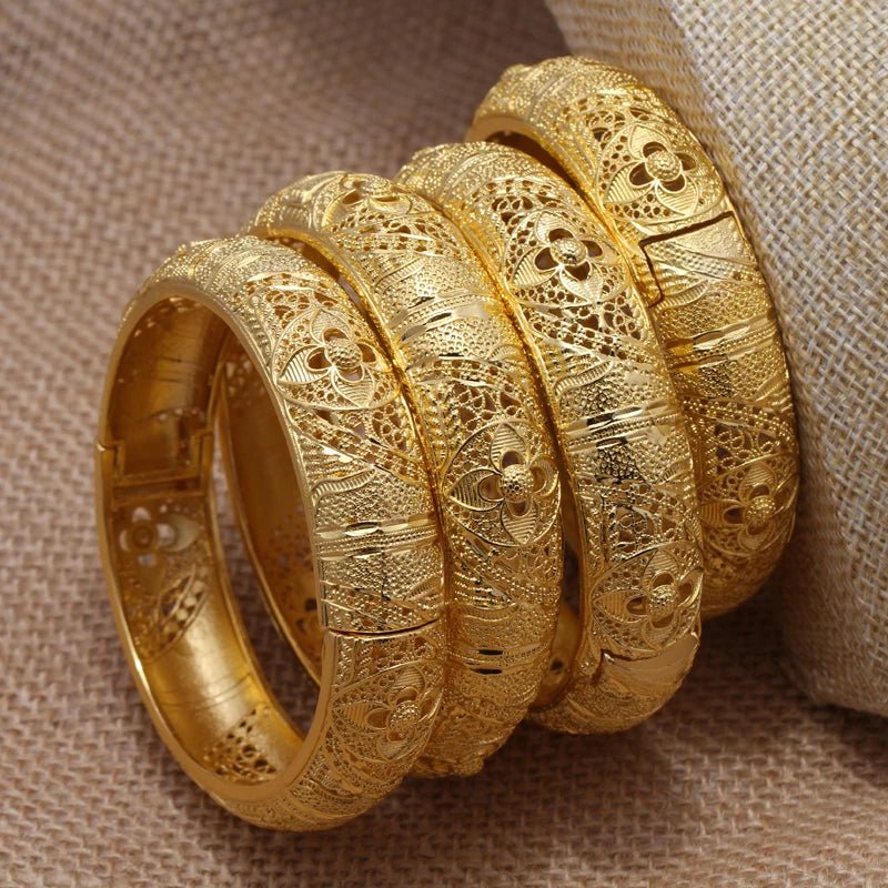 annayoyo Gold Color Bangle Set — Elegant Flower Design Jewelry for Women