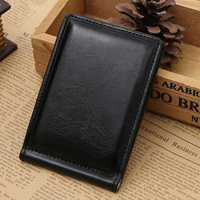 Men's Leather Money Clip Wallet — Compact Card Holder with Coin Pocket
