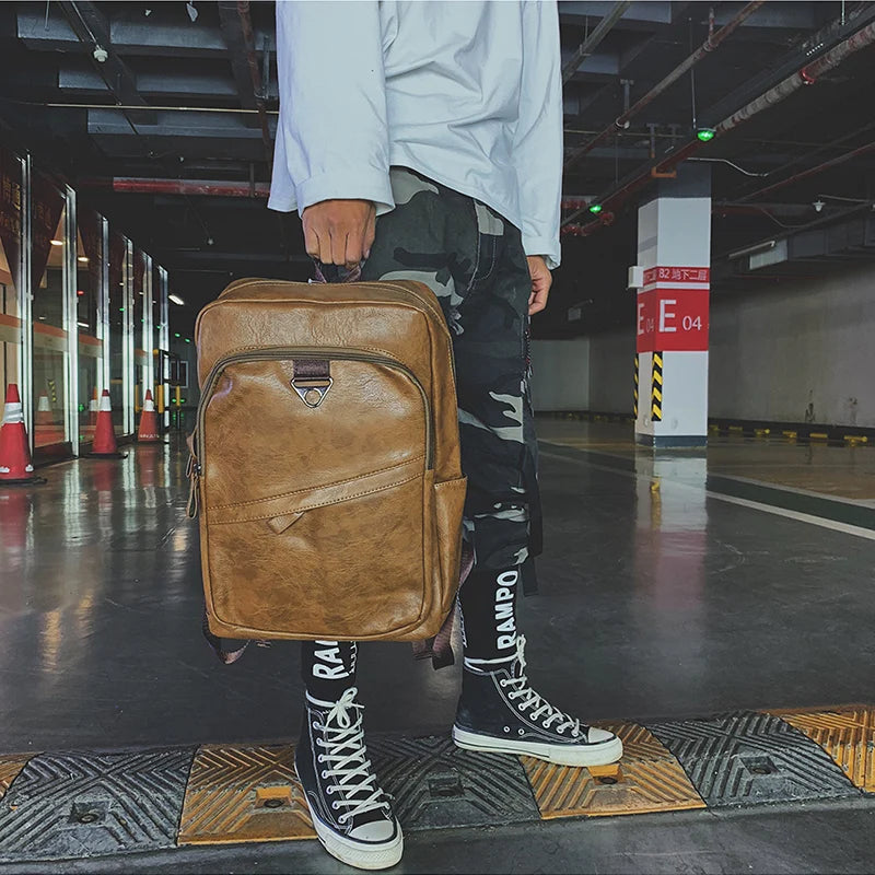 DIDA BEAR Men's PU Leather Backpack — Large Capacity Laptop Rucksack