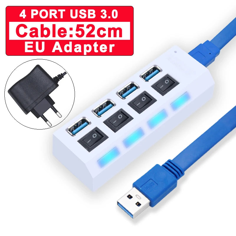 YUANRURU USB Hub Splitter — High-Speed Multi-Port Expander for PC