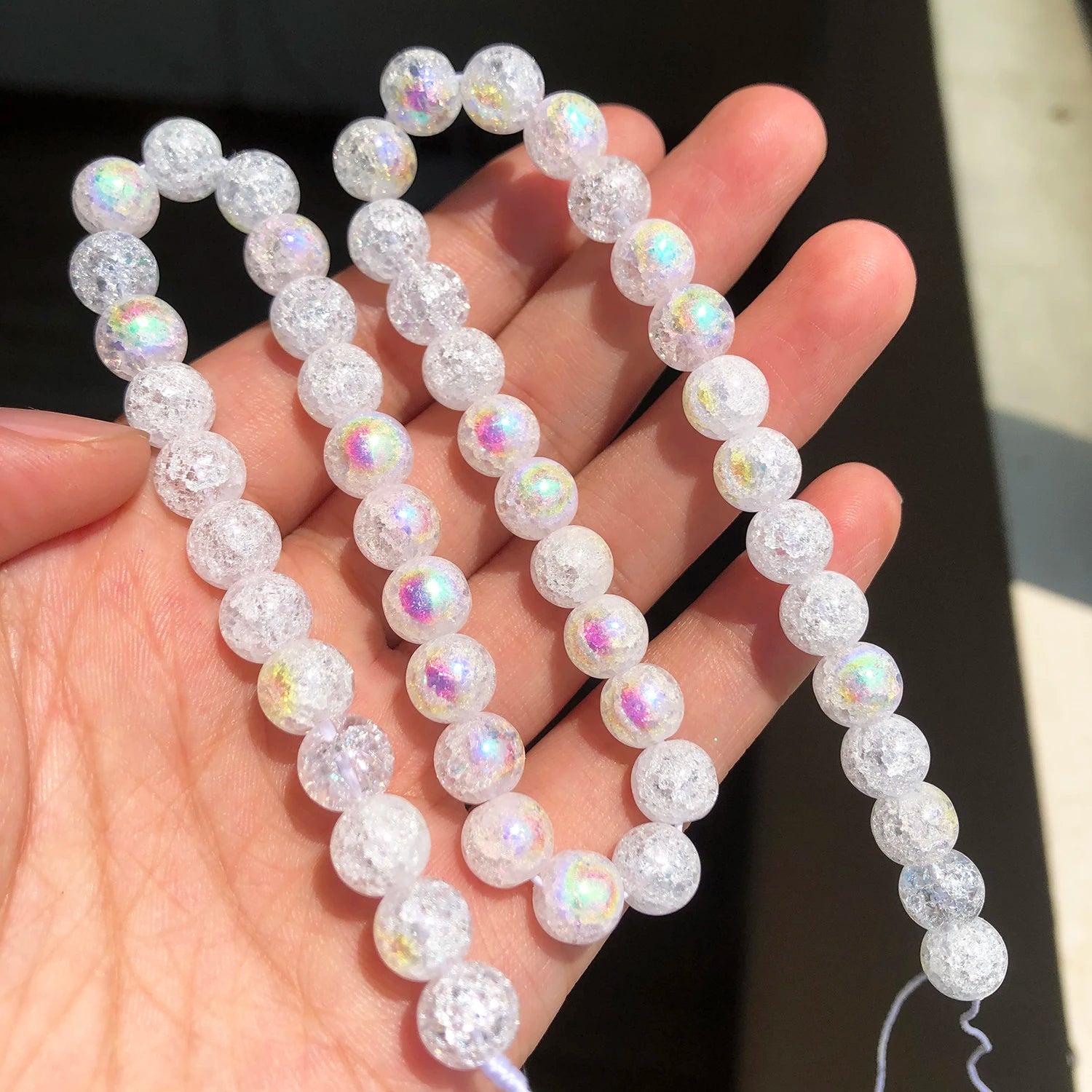 White Cracked Crystal Beads — Round Loose Spacer Beads for DIY Jewelry