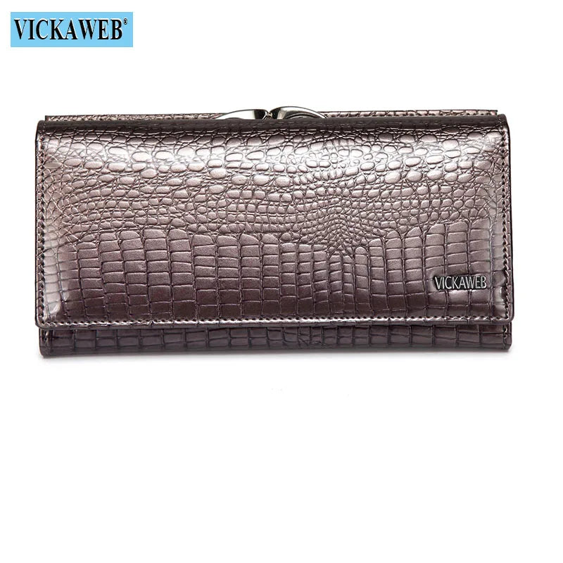 VICKAWEB Genuine Leather Alligator Pattern Wallet — Long Multifunctional Clutch