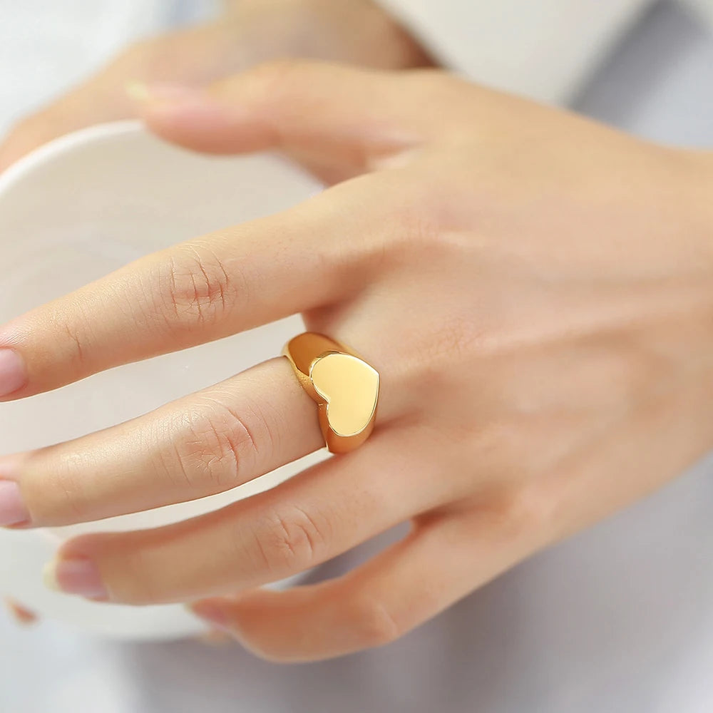 VQYSKO Heart Shaped Wedding Rings — Gold Plated Stainless Steel Jewelry