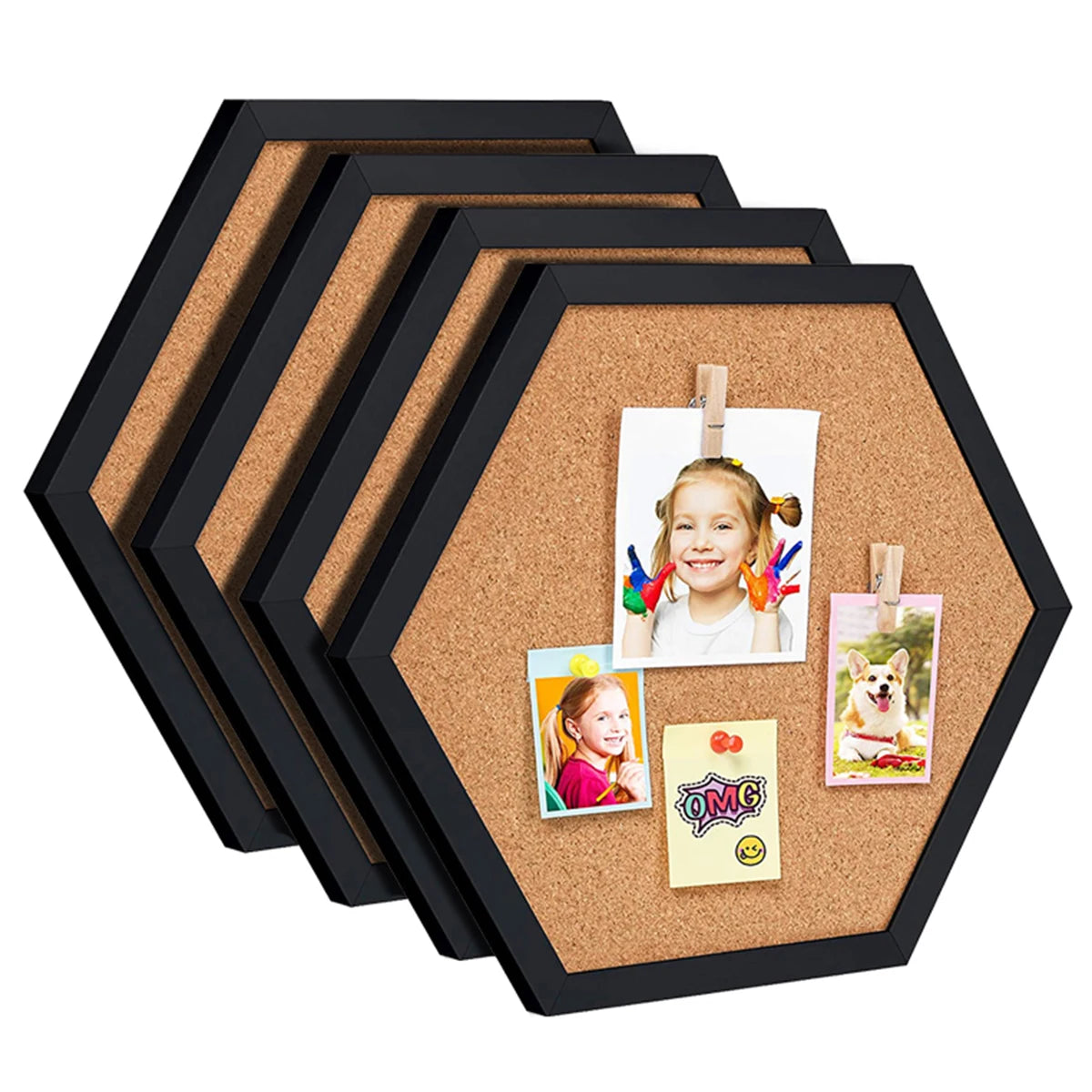 XD-TOPQC Hexagon Cork Board — Decorative Wooden Frame Bulletin Board