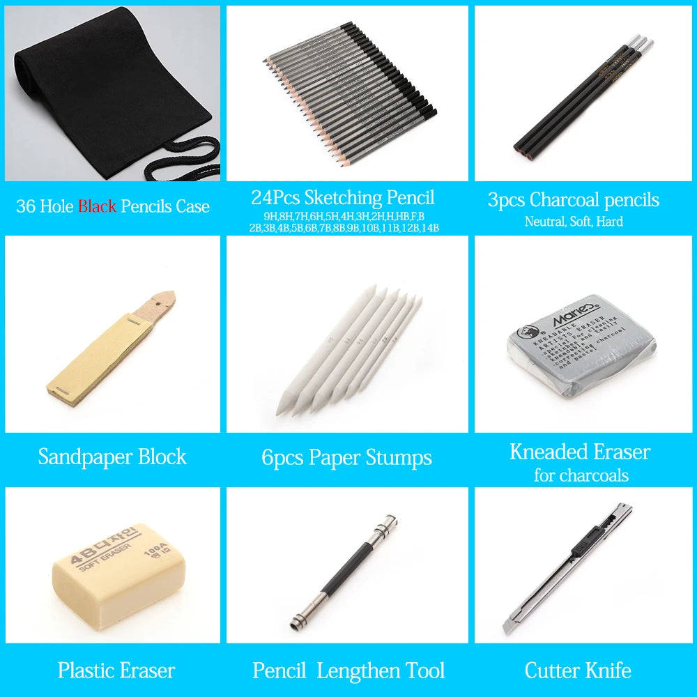 dainayw Professional Sketching Pencil Set — Complete Art Kit with Carrying Bag
