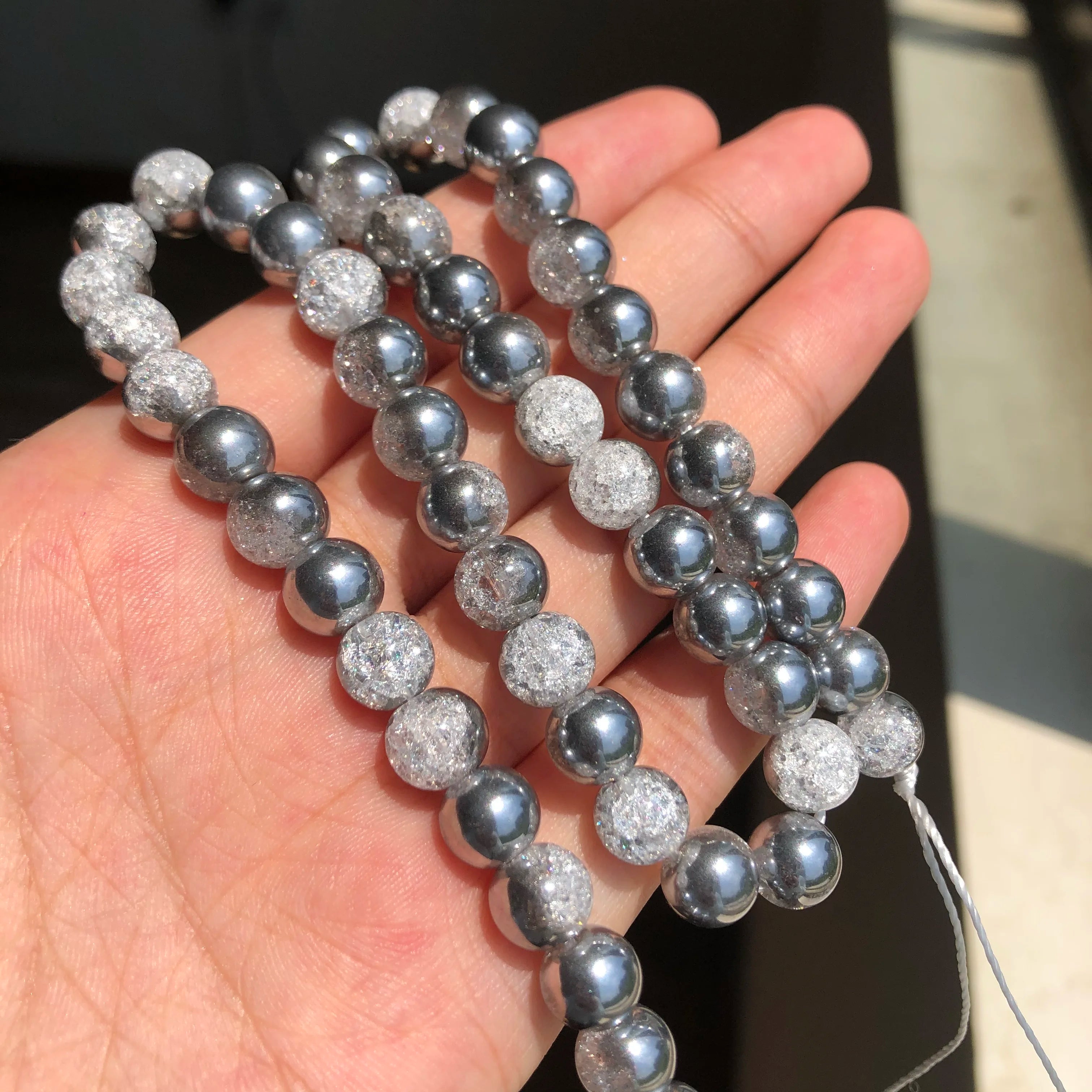 White Cracked Crystal Beads — Round Loose Spacer Beads for DIY Jewelry