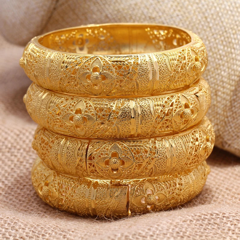 annayoyo Gold Color Bangle Set — Elegant Flower Design Jewelry for Women