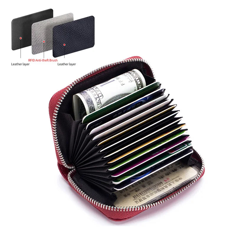famicare Genuine Leather Mini Wallet — RFID Protected Card Holder & Coin Purse