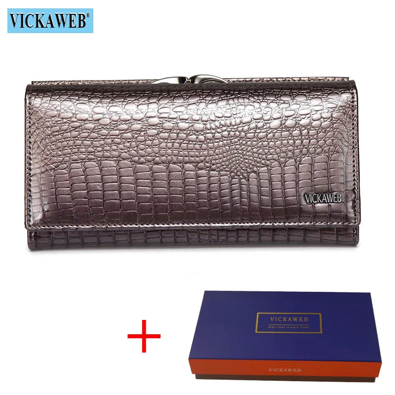 VICKAWEB Genuine Leather Alligator Pattern Wallet — Long Multifunctional Clutch