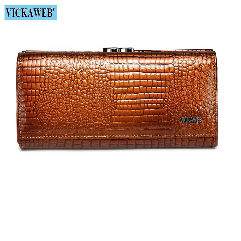 VICKAWEB Genuine Leather Alligator Pattern Wallet — Long Multifunctional Clutch