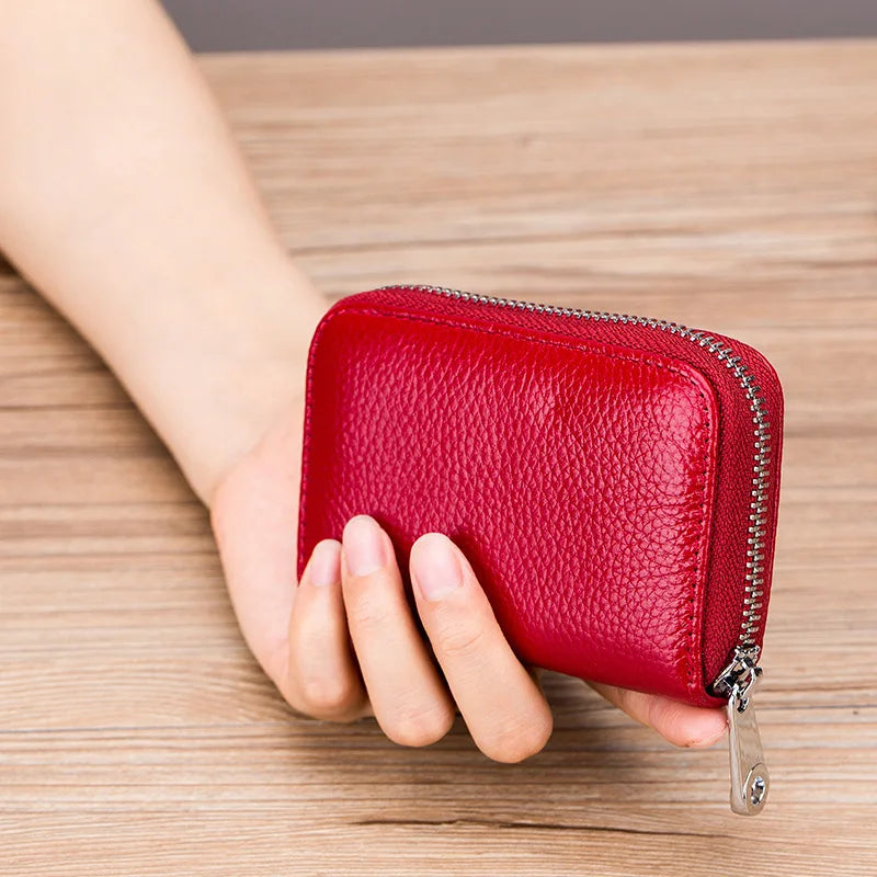 famicare Genuine Leather Mini Wallet — RFID Protected Card Holder & Coin Purse