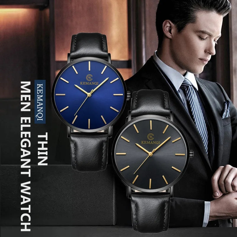 JBAILI Luxury Business Men's Watch — Ultra Thin Gold Quartz Wristwatch