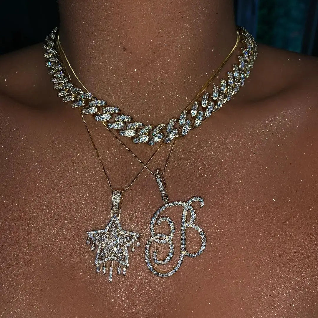 JYZSWBB Cursive Initial Letter Pendant Necklace — Micro Pave CZ Alphabet Jewelry