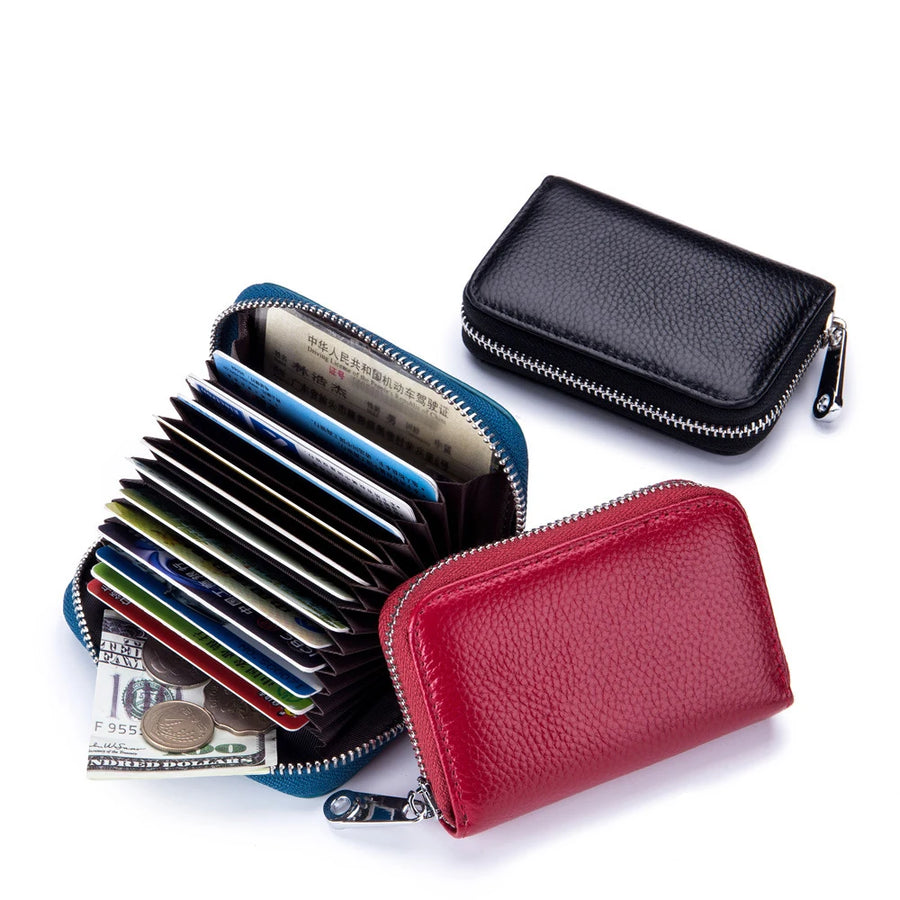 famicare Genuine Leather Mini Wallet — RFID Protected Card Holder & Coin Purse