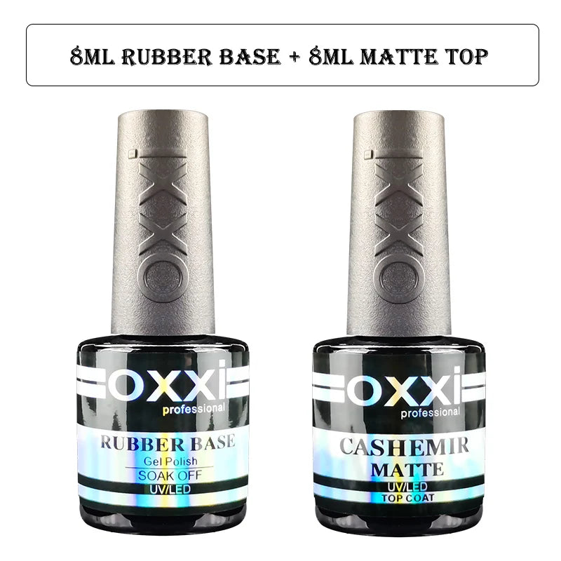 OXXI Gel Polish Base and Top Coat Set — Professional Rubber Base & No-Wipe Finish