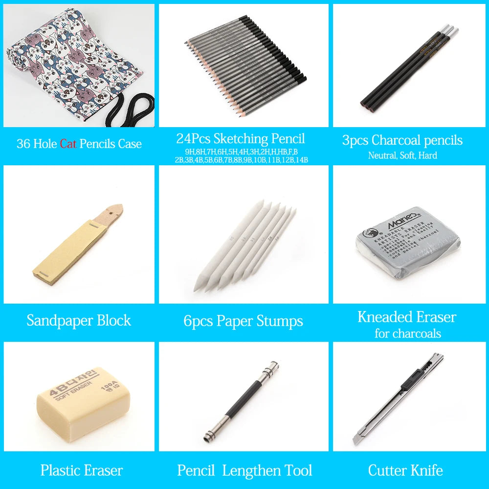 dainayw Professional Sketching Pencil Set — Complete Art Kit with Carrying Bag