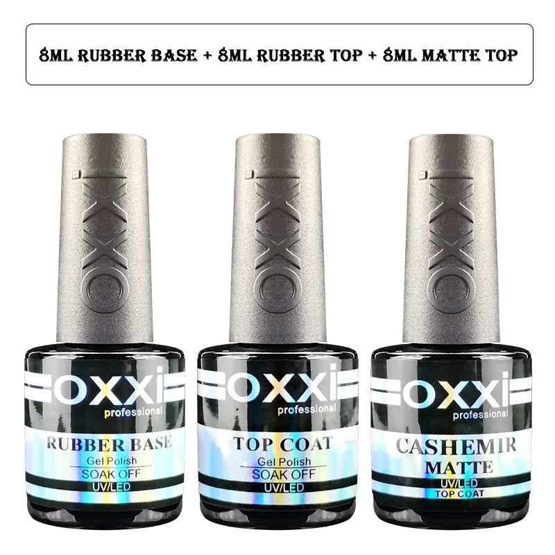 OXXI Gel Polish Base and Top Coat Set — Professional Rubber Base & No-Wipe Finish