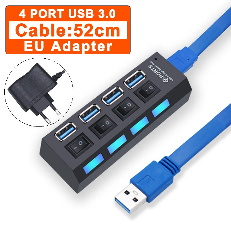 YUANRURU USB Hub Splitter — High-Speed Multi-Port Expander for PC