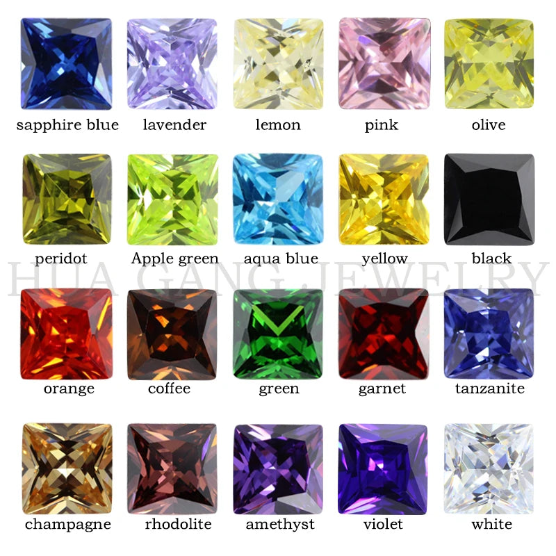 Multicolor Princess Cut Cubic Zirconia Stones — Loose Synthetic Gem Beads for Jewelry Making