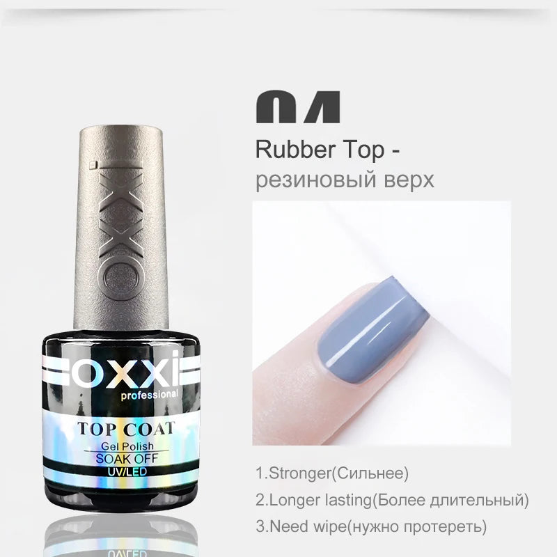 OXXI Gel Polish Base and Top Coat Set — Professional Rubber Base & No-Wipe Finish