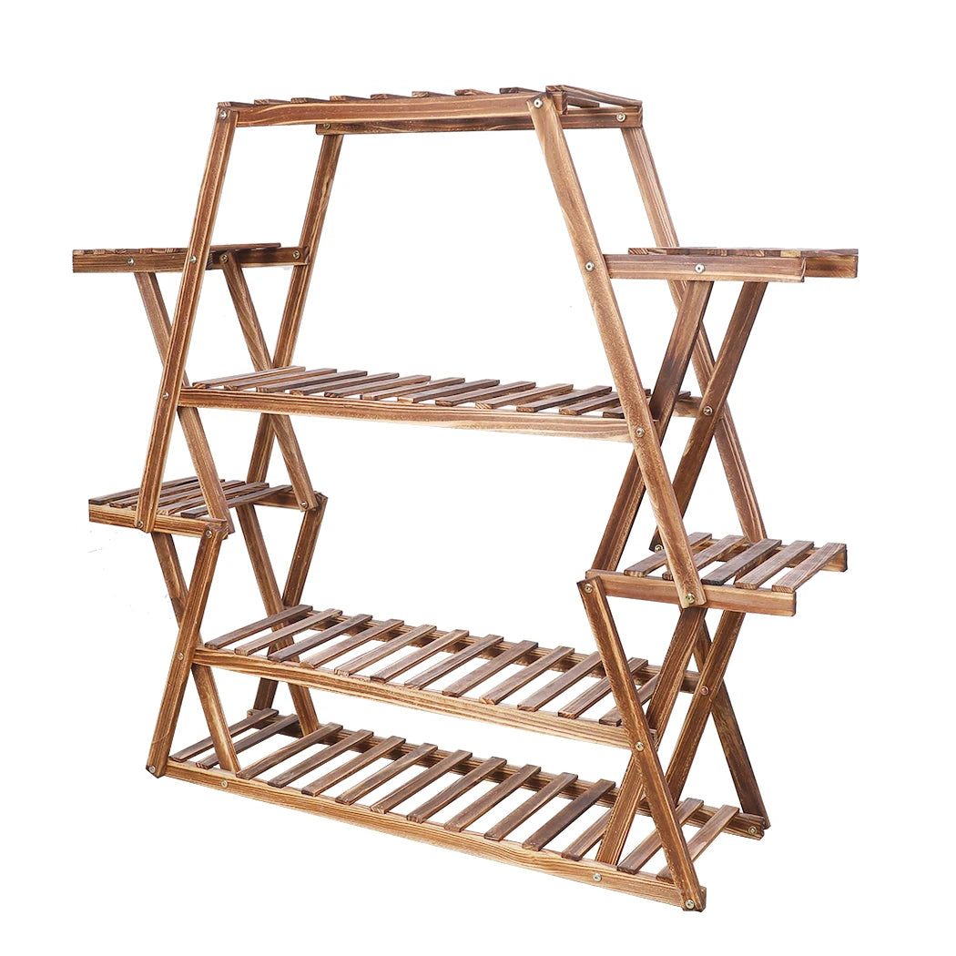 BINGOPAW 8-Tier Wooden Plant Stand — Triangular Corner Flower Display Shelf