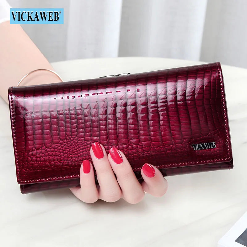 VICKAWEB Genuine Leather Alligator Pattern Wallet — Long Multifunctional Clutch
