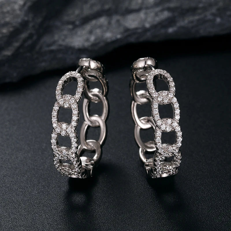 ICEOUTBOX 925 Sterling Silver Cuban Link Earrings — Hip Hop Style Studs