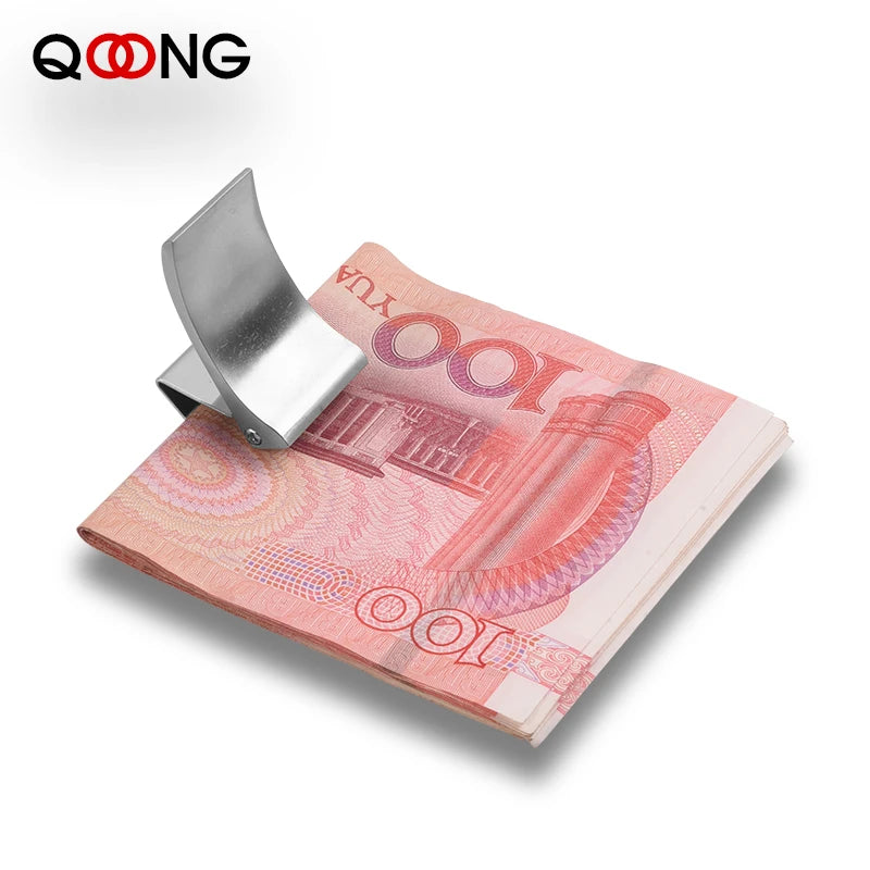 QOONG Custom Engraved Money Clip — Stainless Steel Cash Holder for Men