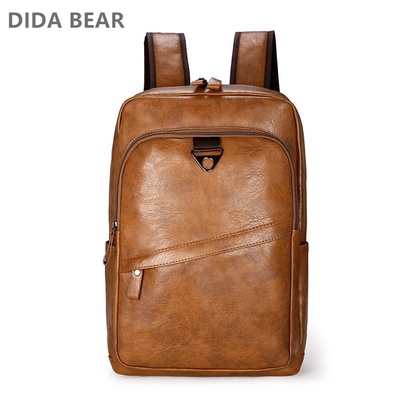 DIDA BEAR Men's PU Leather Backpack — Large Capacity Laptop Rucksack