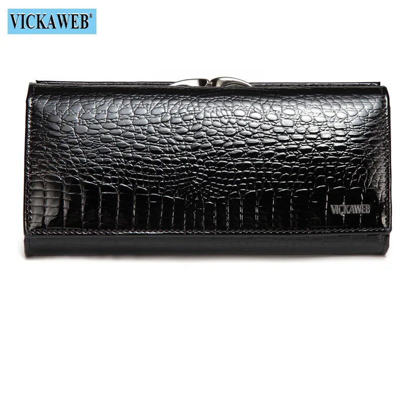 VICKAWEB Genuine Leather Alligator Pattern Wallet — Long Multifunctional Clutch