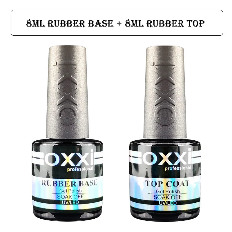 OXXI Gel Polish Base and Top Coat Set — Professional Rubber Base & No-Wipe Finish