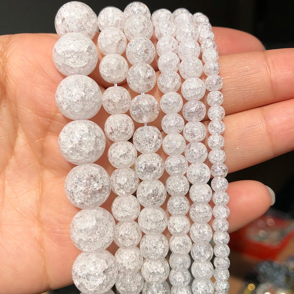 White Cracked Crystal Beads — Round Loose Spacer Beads for DIY Jewelry