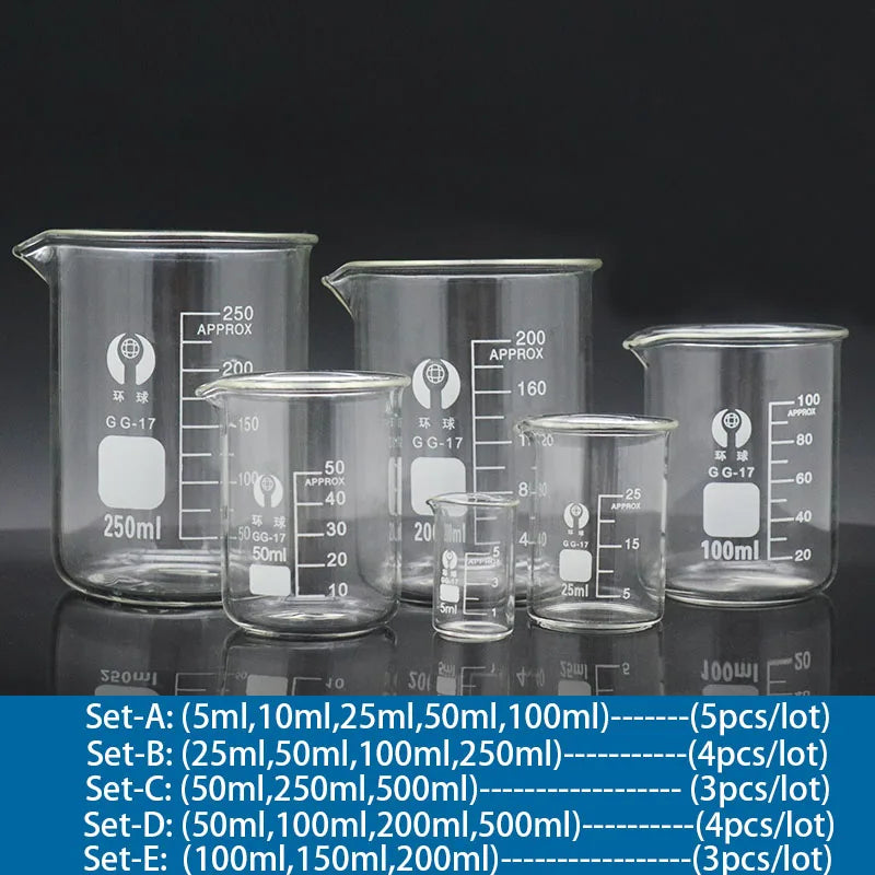 Borosilicate Glass Beaker Set — Heat-Resistant Laboratory Measuring Cups