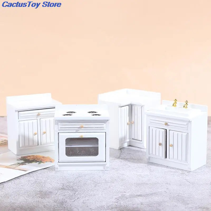 MYPANDA 1:12 Scale Wooden Dollhouse Kitchen Set — Miniature Sink and Cabinet Furniture