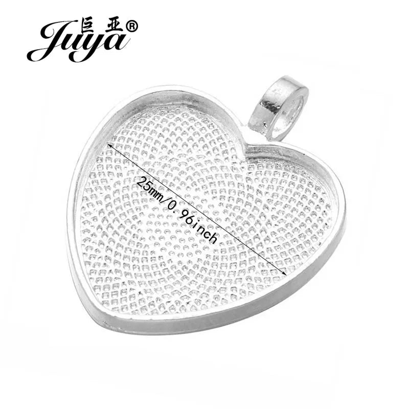 Juya Heart Cabochon Pendant Bases — 25mm Alloy Bezel Trays for DIY Jewelry