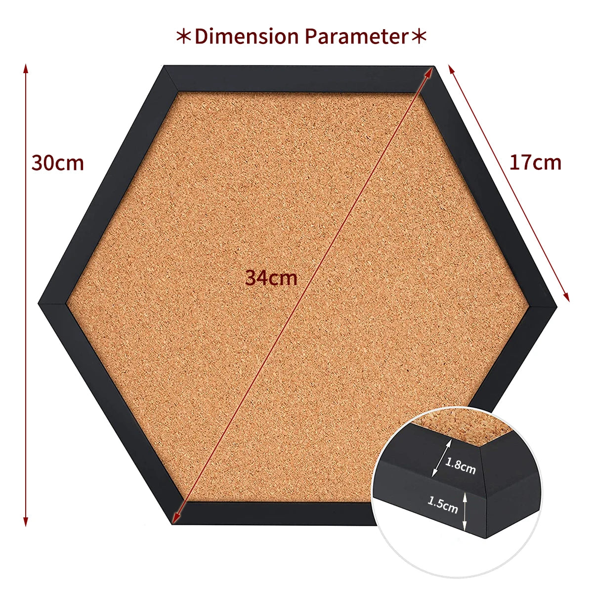 XD-TOPQC Hexagon Cork Board — Decorative Wooden Frame Bulletin Board