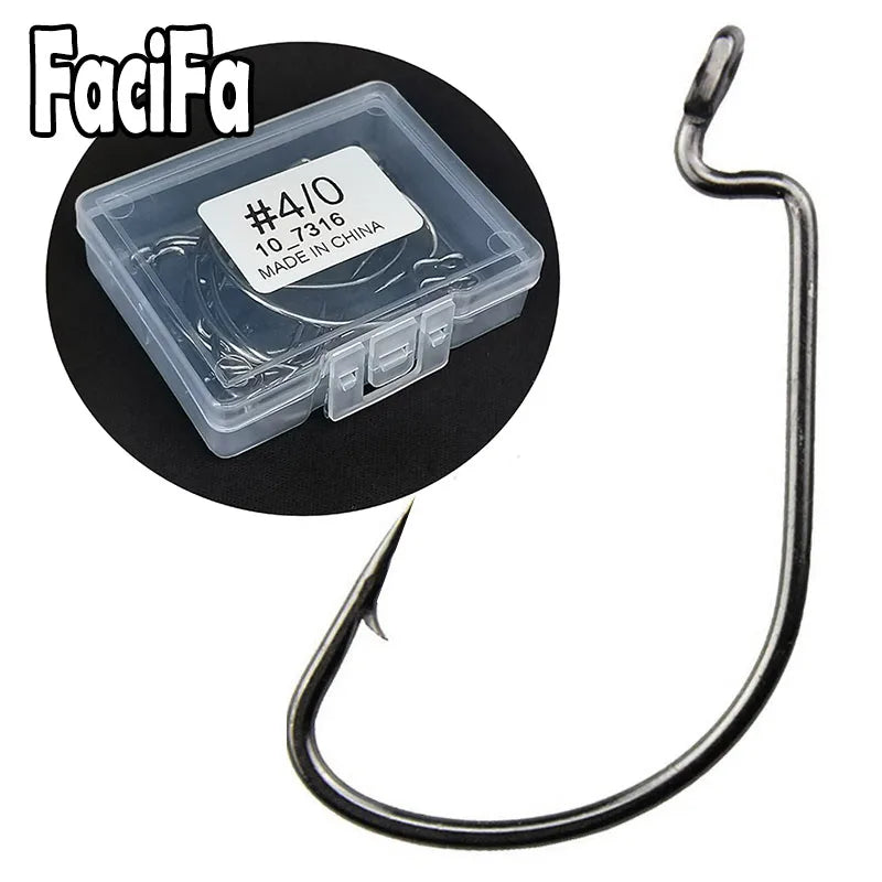 facifa Wide Gap Worm Fishing Hooks — High Carbon Steel Lures with Storage Box