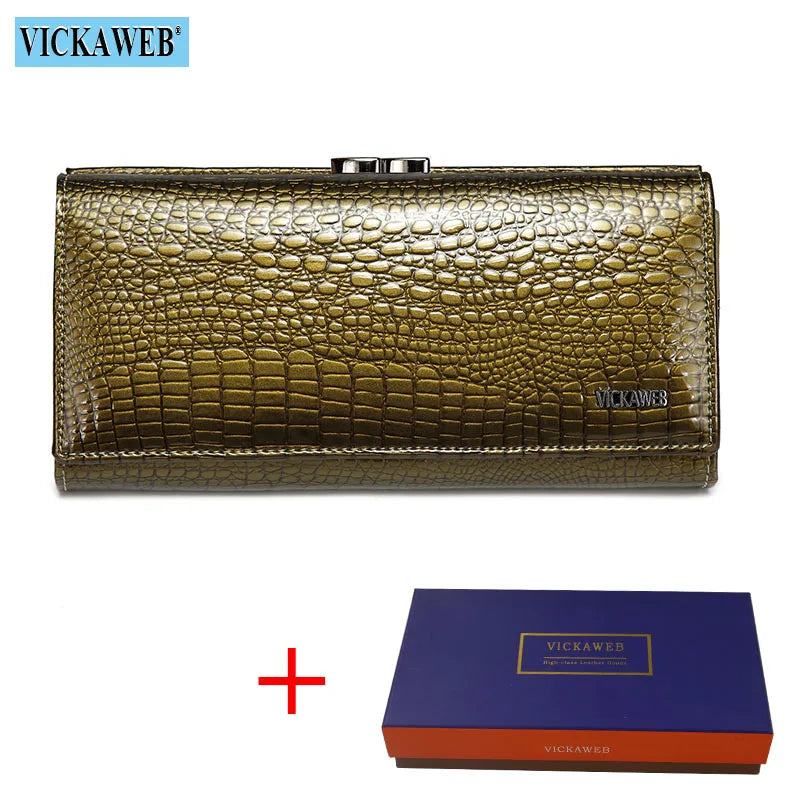 VICKAWEB Genuine Leather Alligator Pattern Wallet — Long Multifunctional Clutch