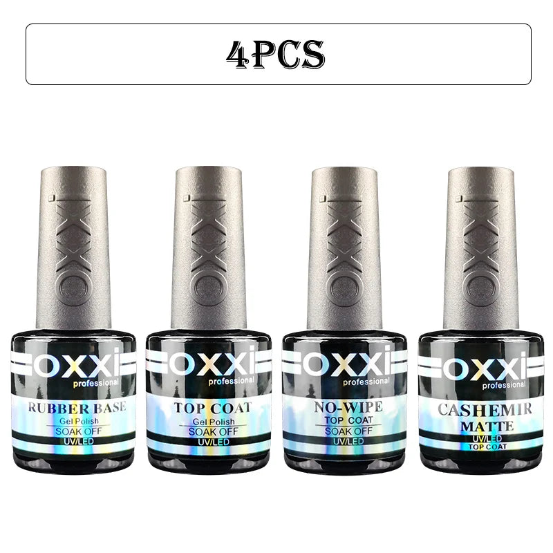 OXXI Gel Polish Base and Top Coat Set — Professional Rubber Base & No-Wipe Finish